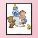 Blue Feeding Bottle 14CT Stamped Cross Stitch Embroidery Handicrafts  C145