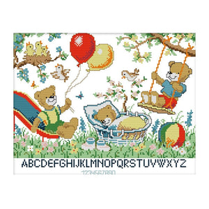 Bear Paradise 14CT Stamped Cross Stitch Print Canvas Needlework  37x30cm