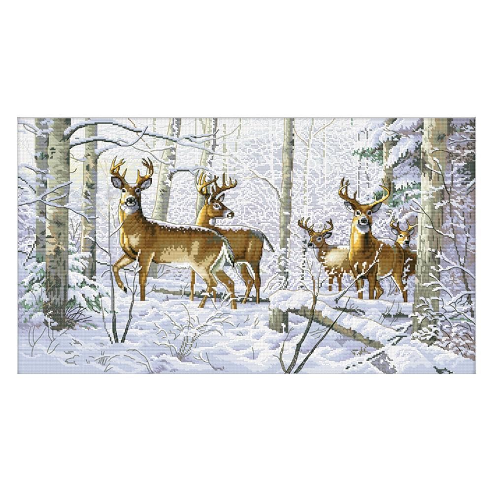 DIY Cross Stitch 11CT Stamped Needlework Cotton Thread  689 Snow Deer