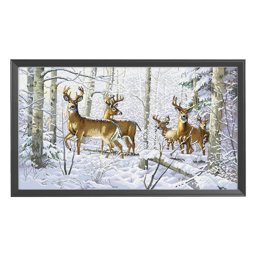 DIY Cross Stitch 11CT Stamped Needlework Cotton Thread  689 Snow Deer