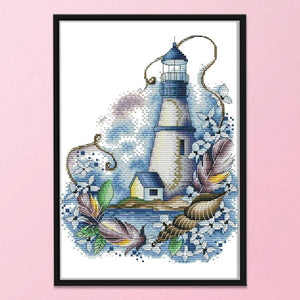 Cross Stitch Kit DIY Blue Lighthouse 14CT Stamped Needlework 22X29cm  F965