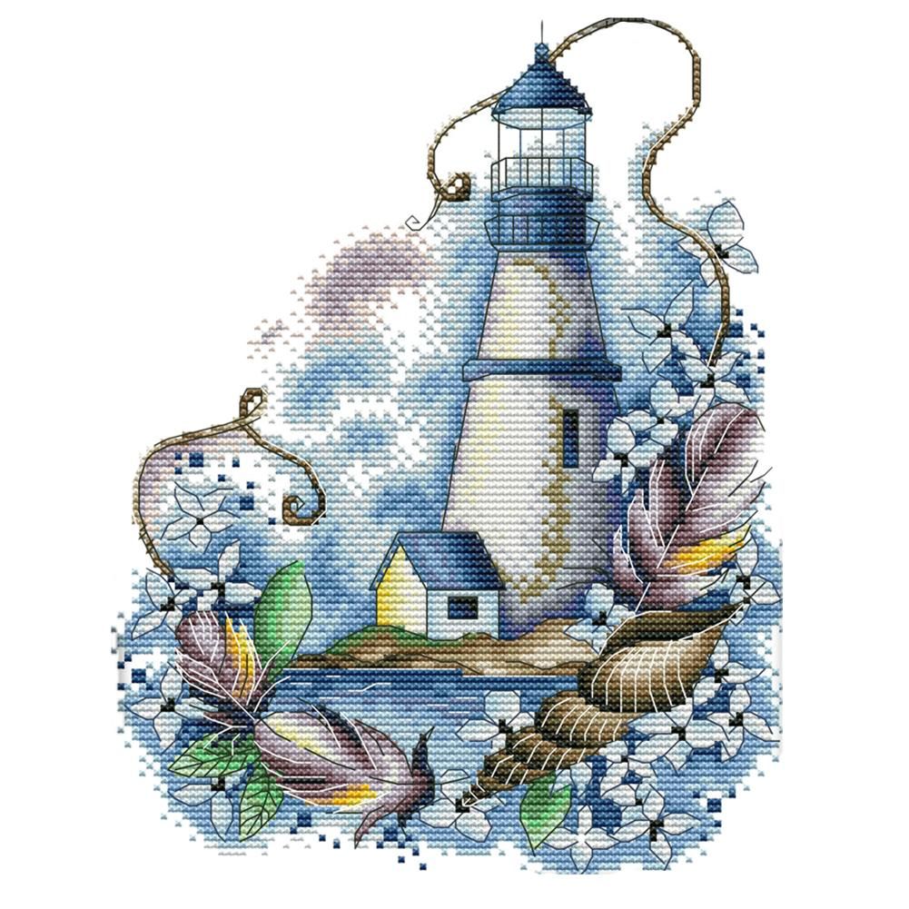 Cross Stitch Kit DIY Blue Lighthouse 14CT Stamped Needlework 22X29cm  F965