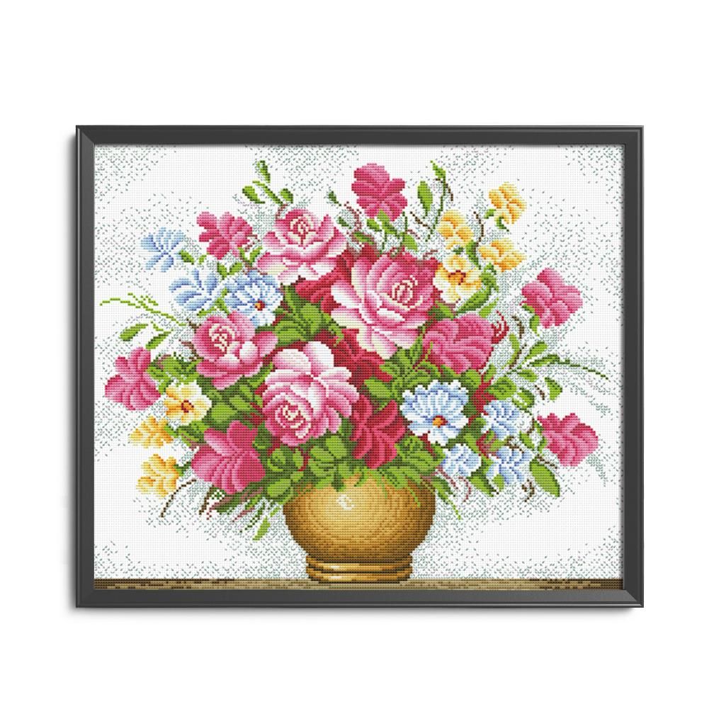 Flowers Cross Stitch 11CT Stamped Canvas DIY Embroidery Needlework  0085