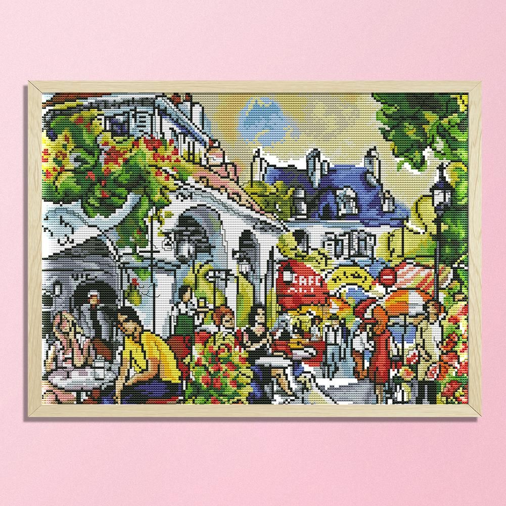 Street Scenery DIY Cross Stitch 14CT Stamped Landscape  F913 42x35cm