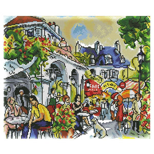 Street Scenery DIY Cross Stitch 14CT Stamped Landscape  F913 42x35cm