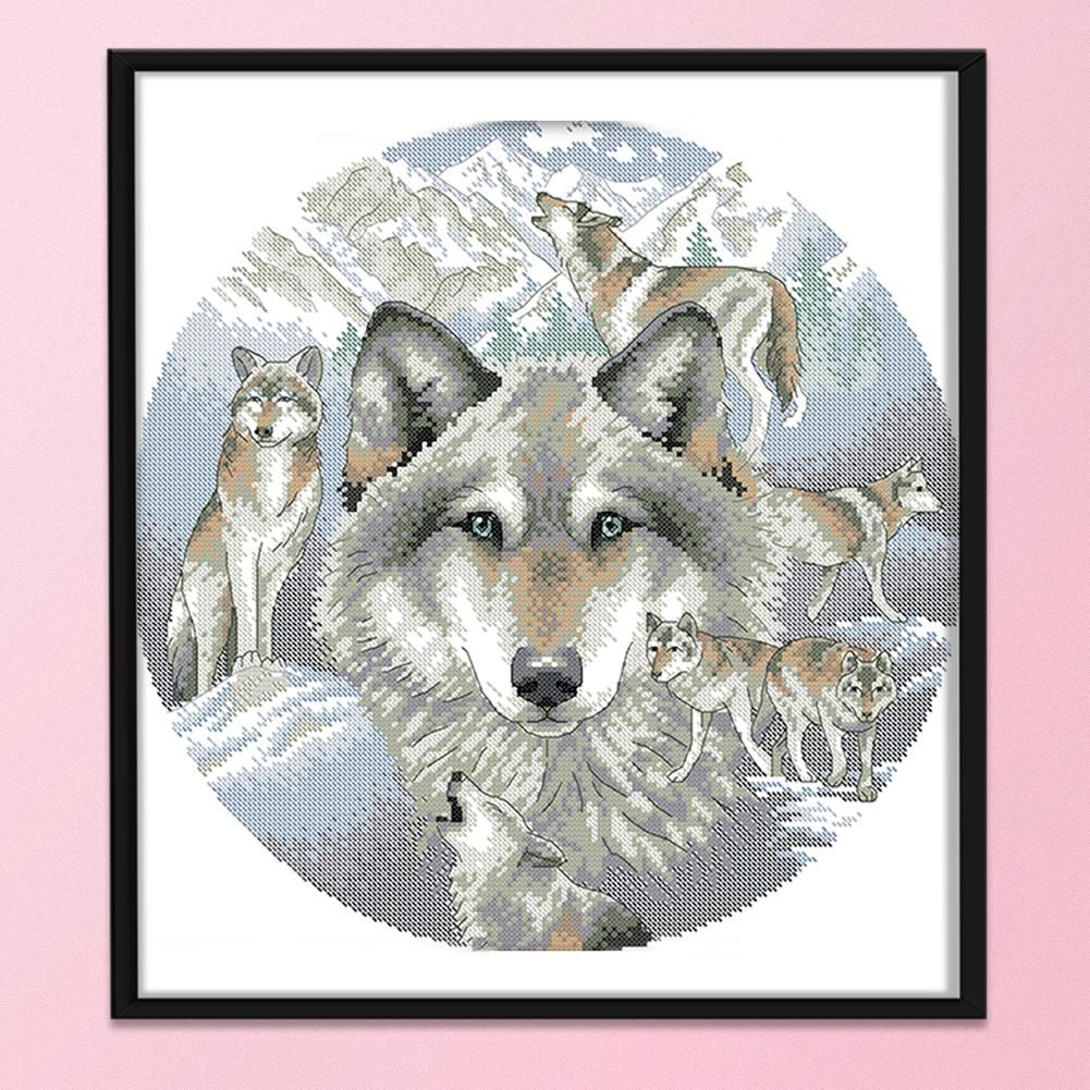 DIY 14CT Stamped Canvas Kit Needlework Cross Stitch Artwork  D207 Wolf