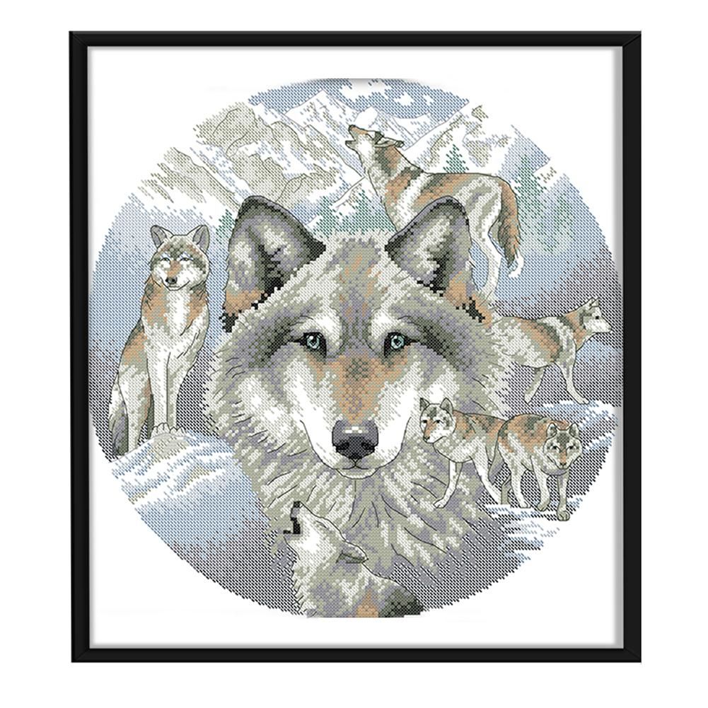 DIY 14CT Stamped Canvas Kit Needlework Cross Stitch Artwork  D207 Wolf