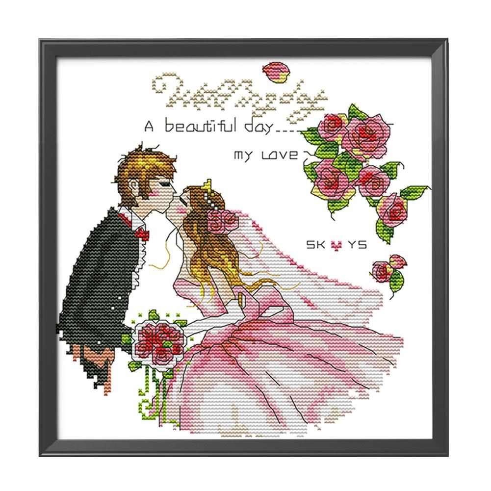 Stamped Cross Stitch Kit Western Wedding 14CT Embroidery  Wedding 2 R083