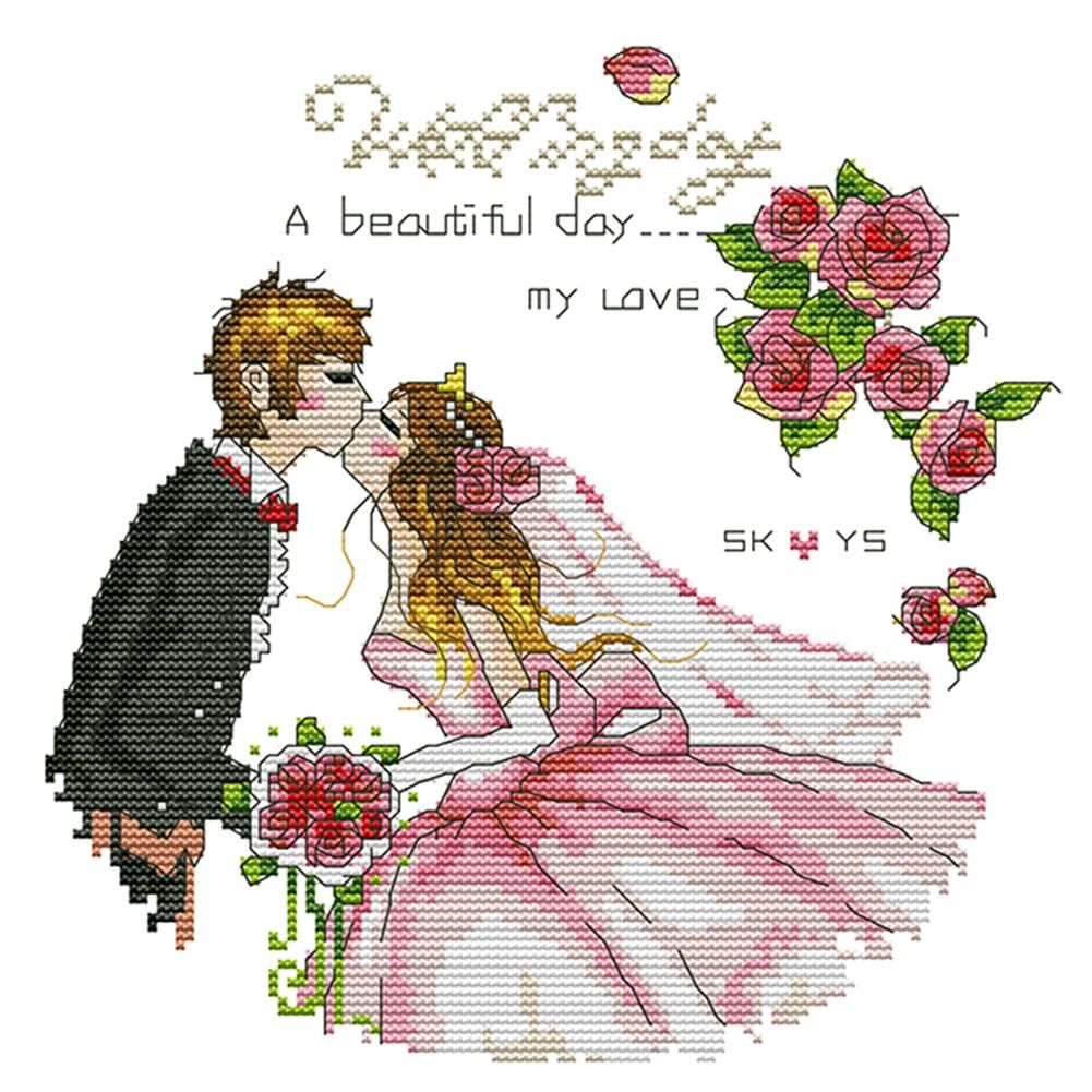 Stamped Cross Stitch Kit Western Wedding 14CT Embroidery  Wedding 2 R083