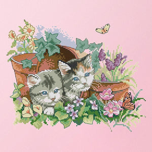 Stamped Cross Stitch Summer Kitties 2 Strand 14CT Embroidery DIY Set  D377