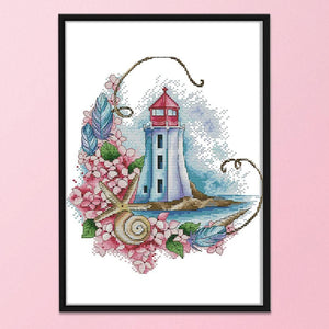 14CT Stamped DIY Sea Star Lighthouse Cross Stitch Kit 28 X 31cm  F972