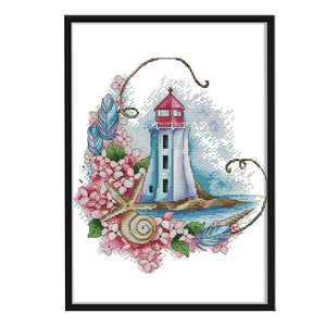 14CT Stamped DIY Sea Star Lighthouse Cross Stitch Kit 28 X 31cm  F972