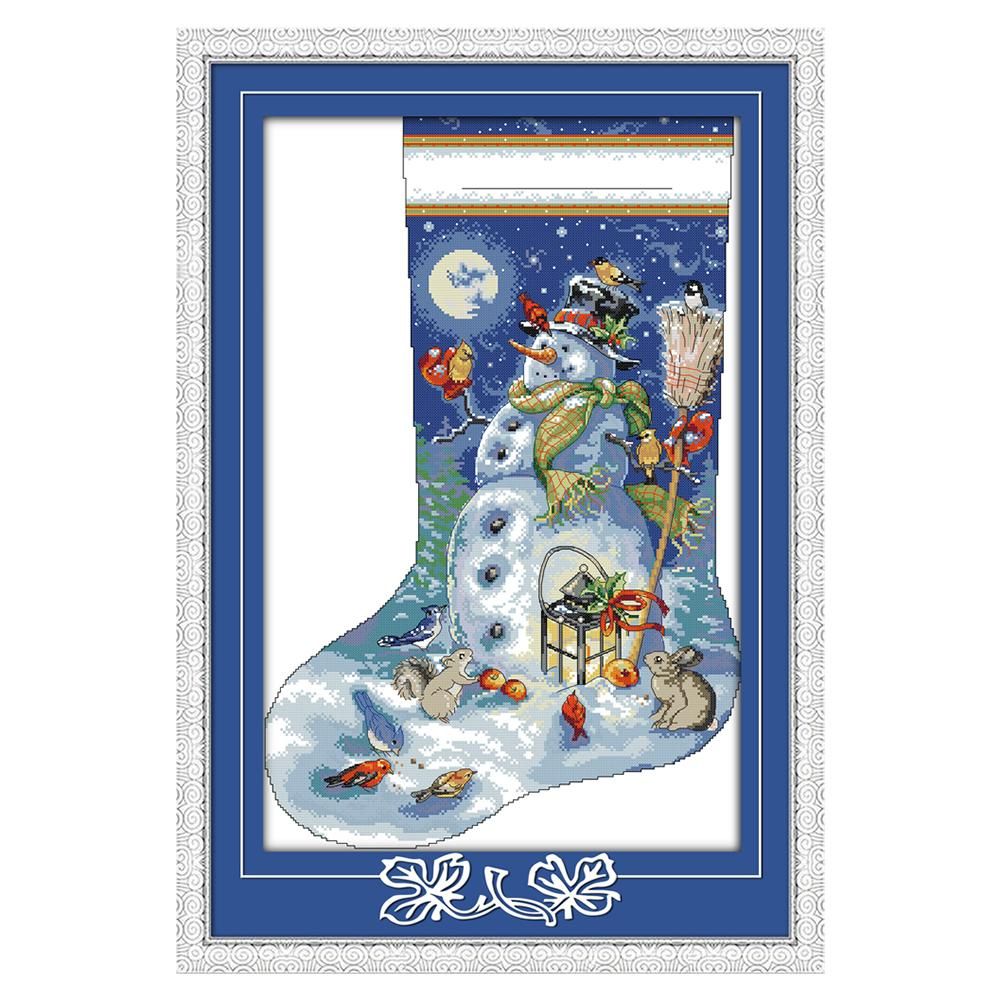 DIY Print Needlework 14CT Stamp Cartoon Christmas Sock Cross Stitch  C594