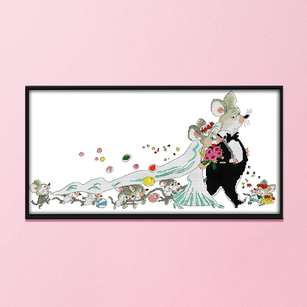 Cartoon 14CT Stamped Cross Stitch Crafts Embroidery  1 Mouse Wedding