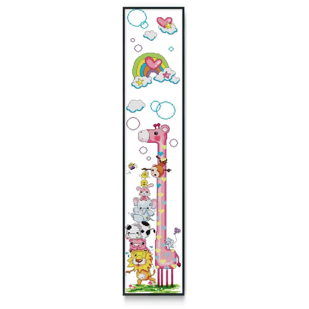 14CT Stamped Cross Stitch Giraffe Height Chart Needlework Embroidery  K078