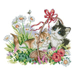 Stamped Cross Stitch Spring Kitties 2 Strand 14CT Embroidery DIY Set  D376