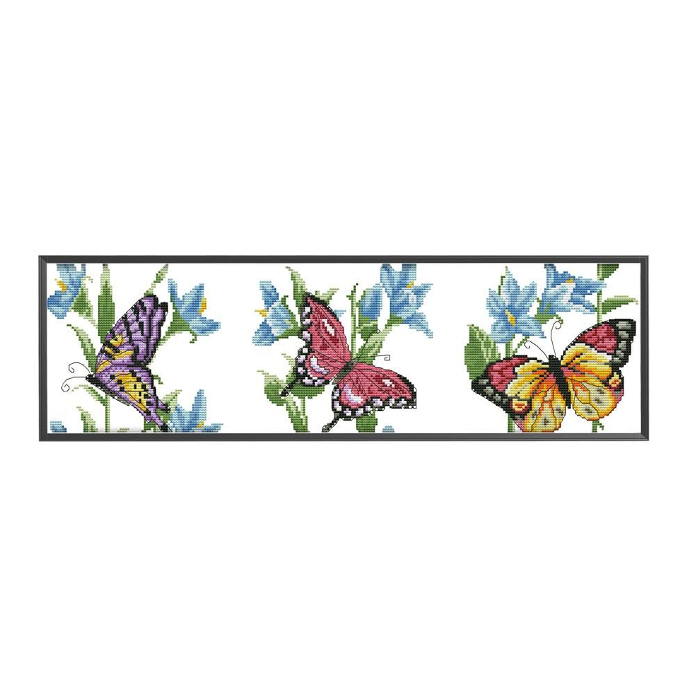 Stamped Cross Stitch Butterflies Plant 2 Strand 14CT Embroidery Set  DA151