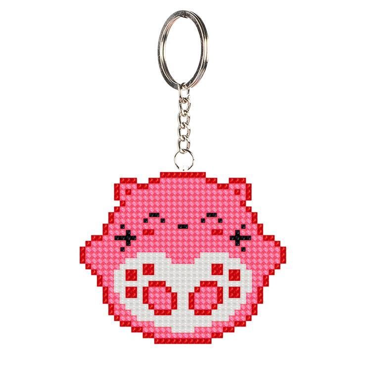 Bead Embroidery Keychain - Pink Cat