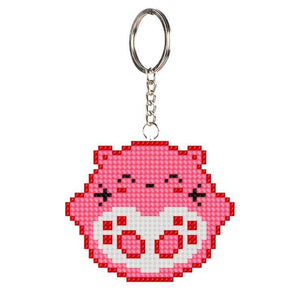 Bead Embroidery Keychain - Pink Cat