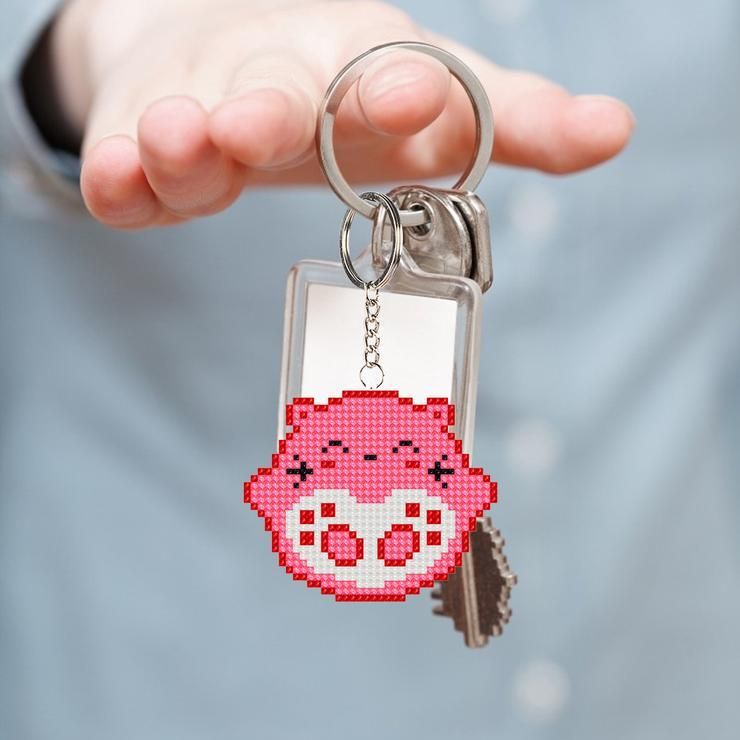 Bead Embroidery Keychain - Pink Cat