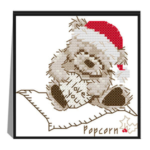 Cartoon Christmas Bear 14CT Stamped Canvas Cross Stitch DIY Embroidery  1