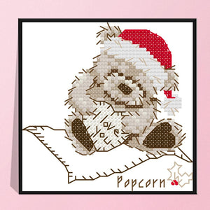 Cartoon Christmas Bear 14CT Stamped Canvas Cross Stitch DIY Embroidery  1