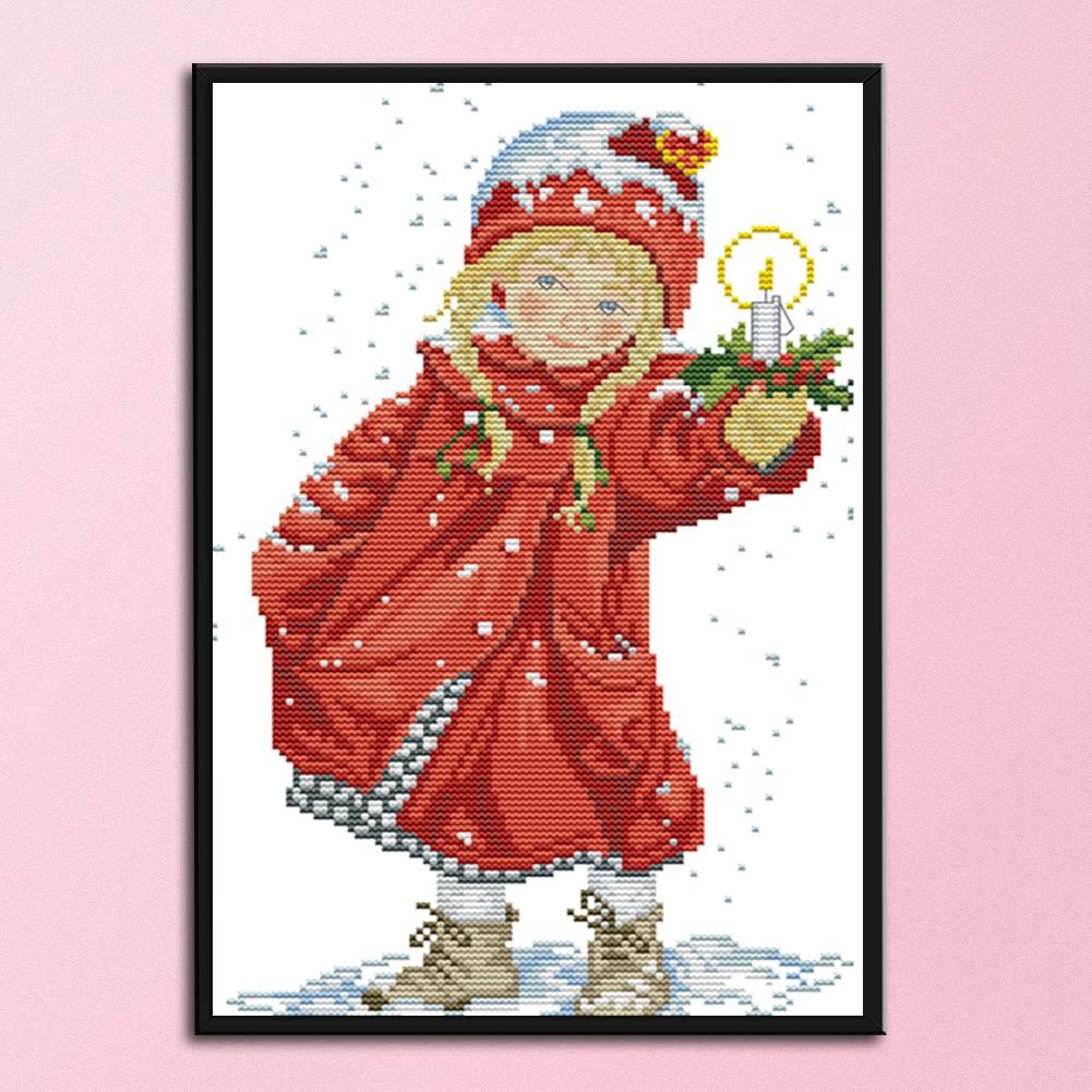 Christmas Candle 14CT Stamped Canvas Cross Stitch Kit DIY Embroidery  5