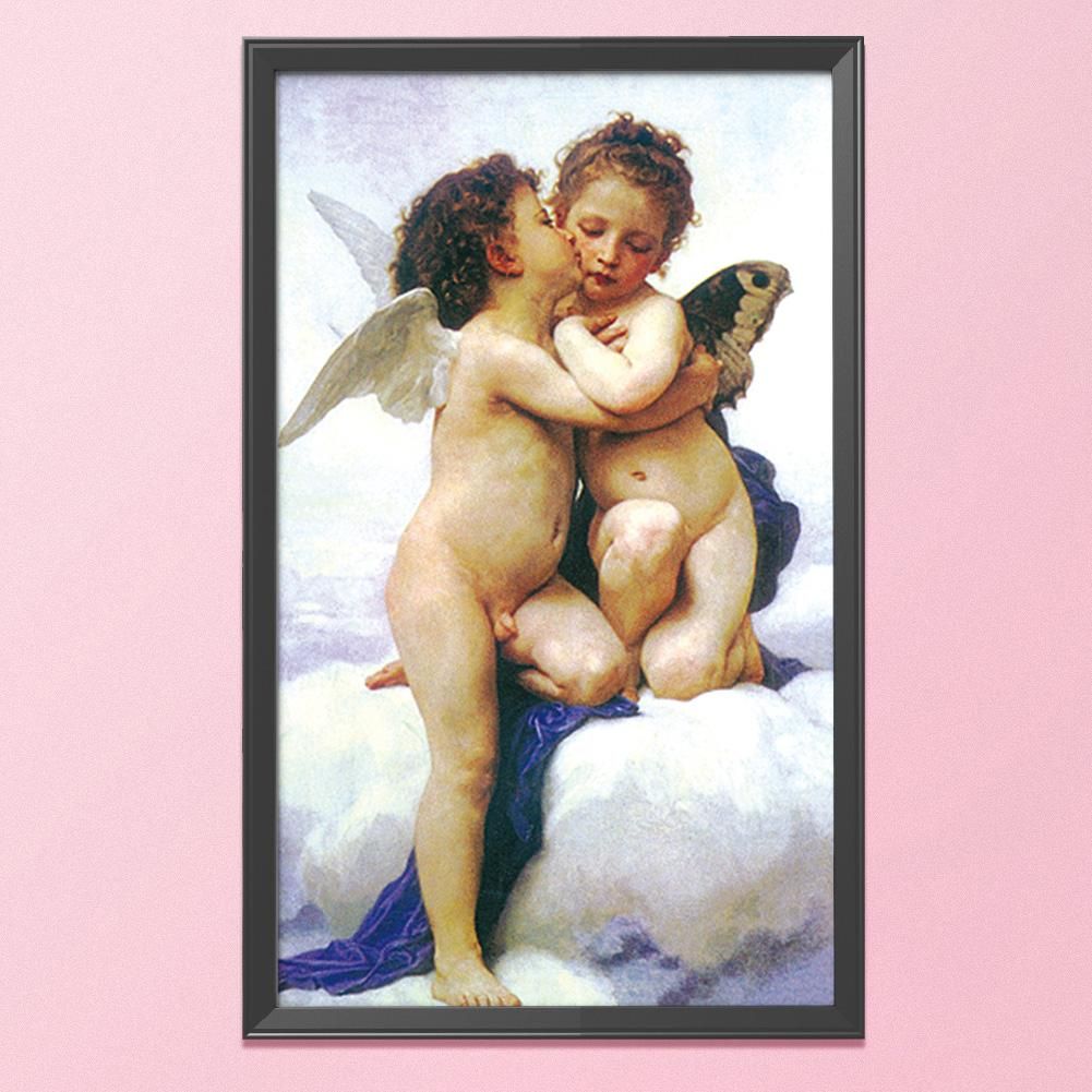 Angel 3 Strand 11CT Stamped Fabric Cross Stitch DIY Set  Kids Kissing 1049