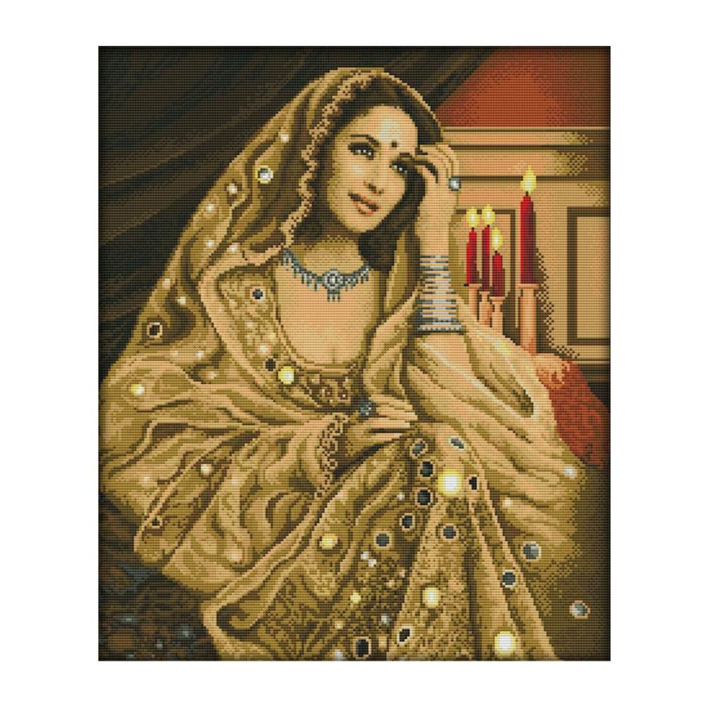 Indian Beauty 2  Cross Stitch Kit 14CT Stamped Canvas Needlework  R261 2