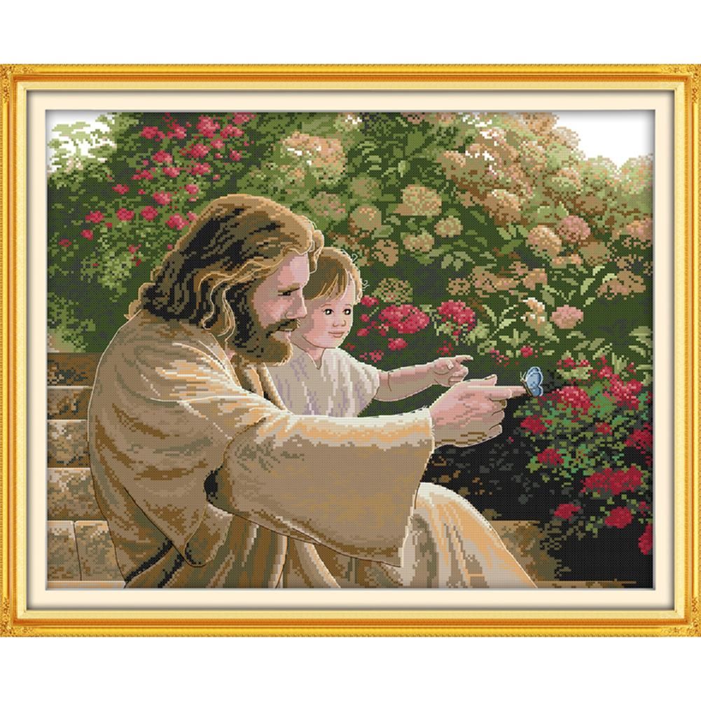 (54*44cm)14ct Stamped Cross Stitch - Jesus and Kid