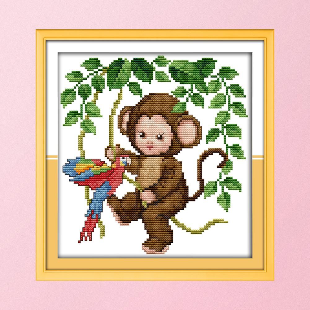 14CT Stamped Cotton Thread Canvas DIY Canvas Needlework Kit  D418 Monkey