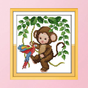 14CT Stamped Cotton Thread Canvas DIY Canvas Needlework Kit  D418 Monkey