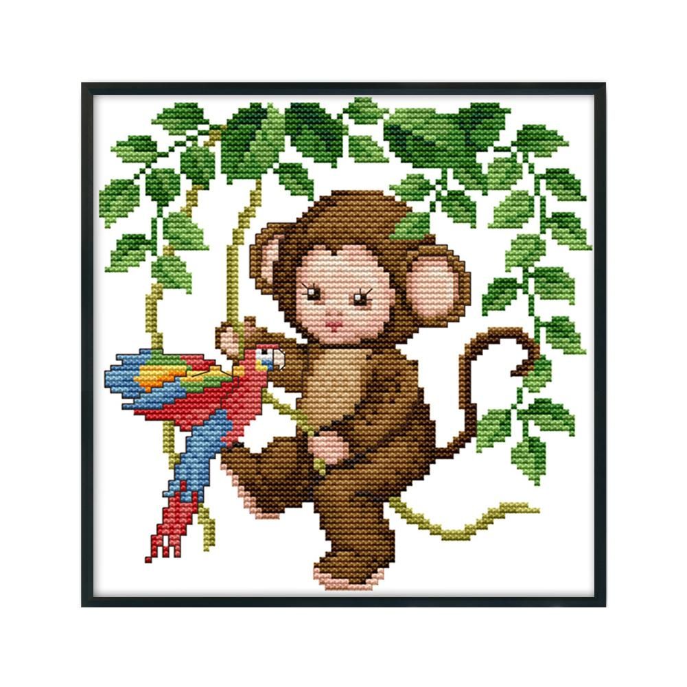 14CT Stamped Cotton Thread Canvas DIY Canvas Needlework Kit  D418 Monkey