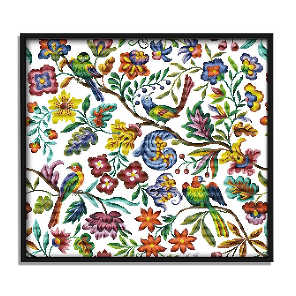 Cross Stitch Embroidery Kits 14CT Stamped Handwork  D953 Bird Flowers