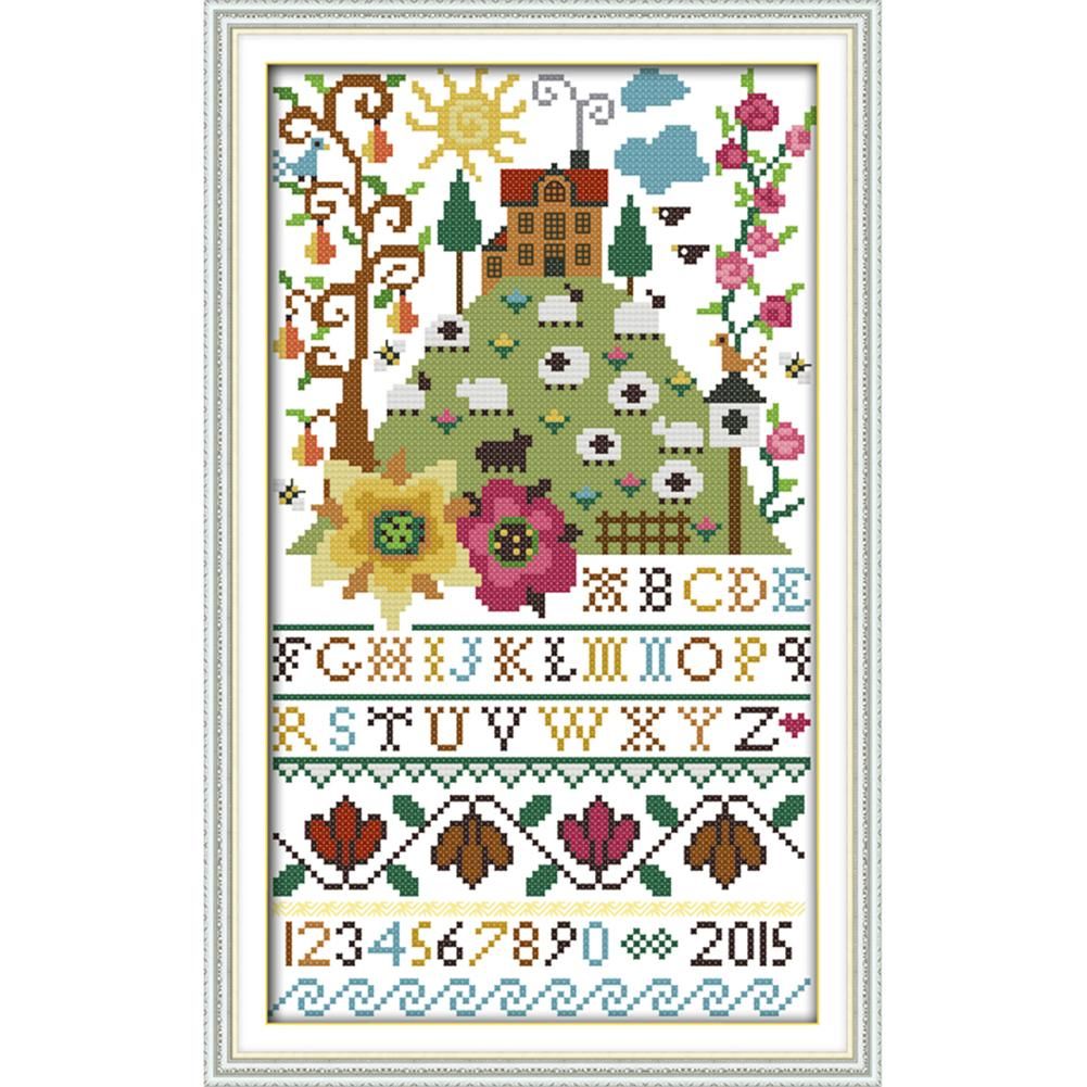 14CT Stamped Cross Stitch Cotton Thread Embroidery  C185 Flower Alphabet