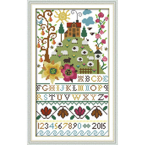 14CT Stamped Cross Stitch Cotton Thread Embroidery  C185 Flower Alphabet