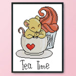 Stamped Cross Stitch Cute Animal 2 Strand 14CT Embroidery Set  Tea KB101