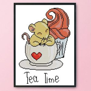 Stamped Cross Stitch Cute Animal 2 Strand 14CT Embroidery Set  Tea KB101