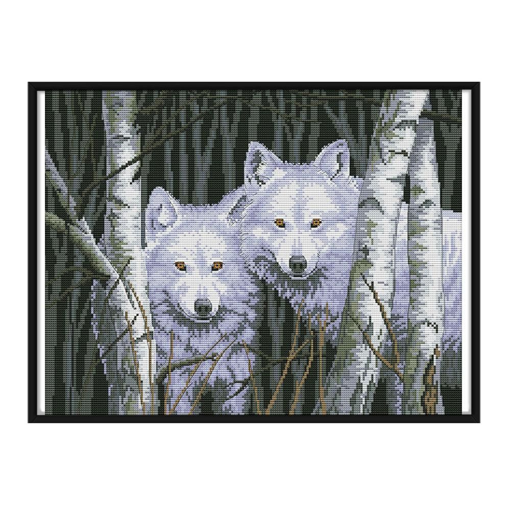 DIY 14CT Stamped Kit Needlework Cross Stitch Artwork  D317 Wolf in Forest