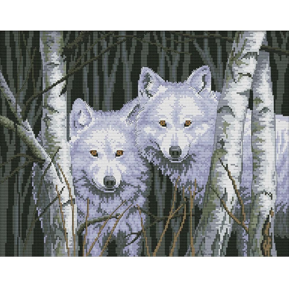 DIY 14CT Stamped Kit Needlework Cross Stitch Artwork  D317 Wolf in Forest