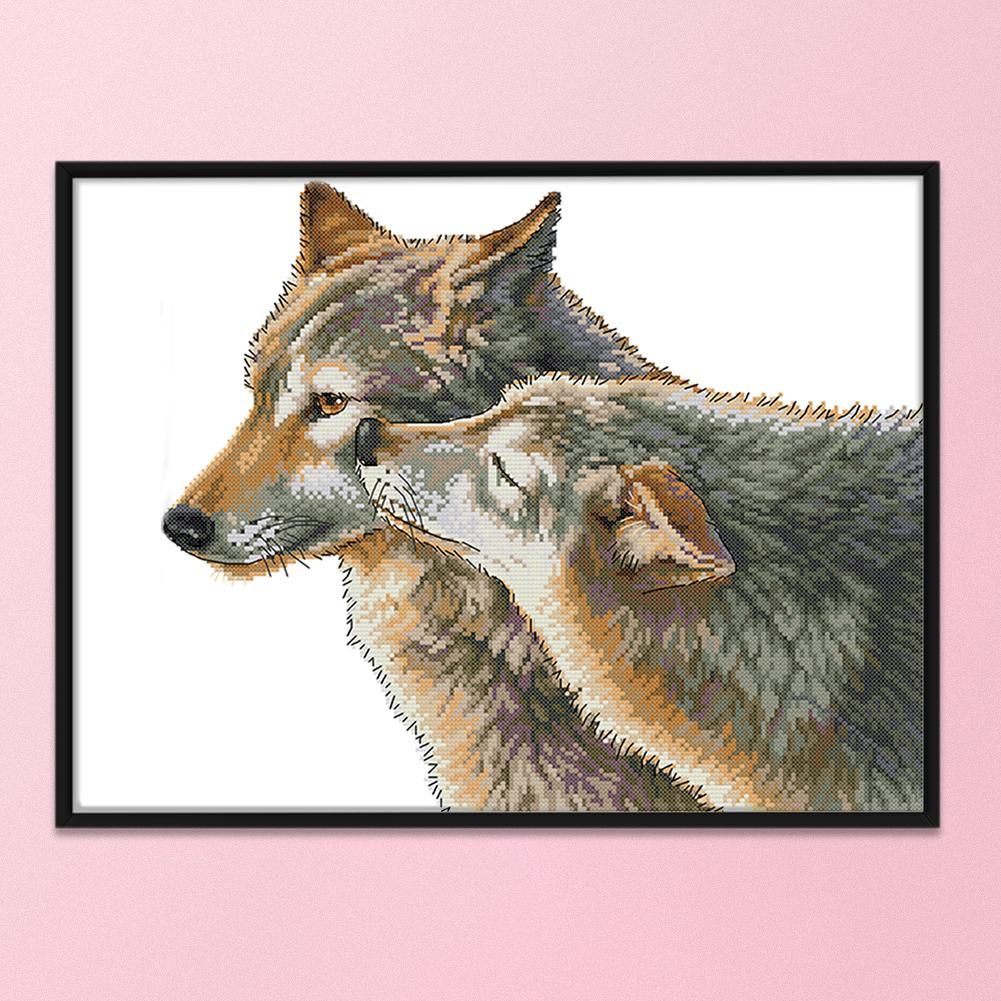 Wolf Kiss 14CT Stamped Cross Stitch Embroidery Canvas Needlework  D420