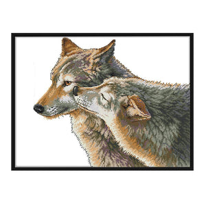 Wolf Kiss 14CT Stamped Cross Stitch Embroidery Canvas Needlework  D420