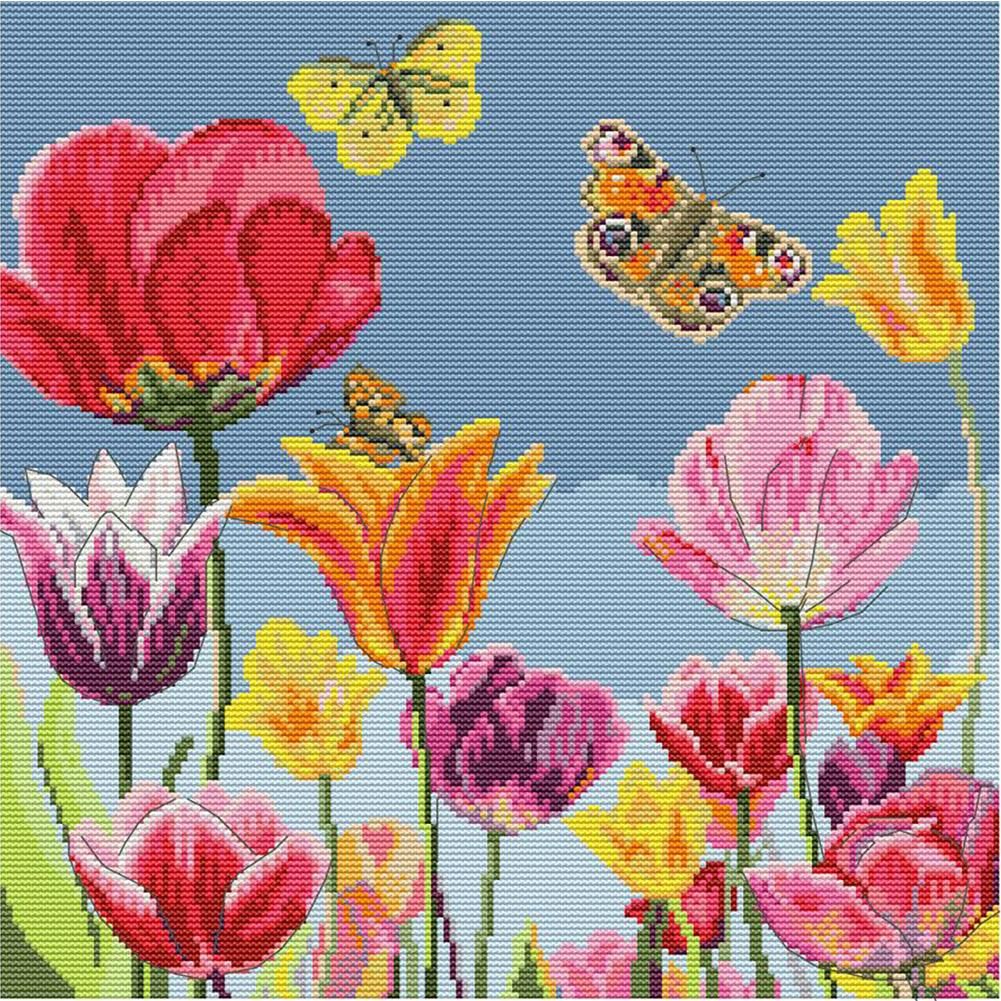 Colorful Tulip 14CT Stamp Cross Stitch Embroidery Crafts 37x37cm  H813