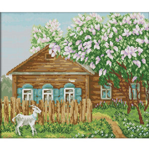 F687 Beautiful House Cotton Thread Print Cross Stitch Embroidery Cloth Kit