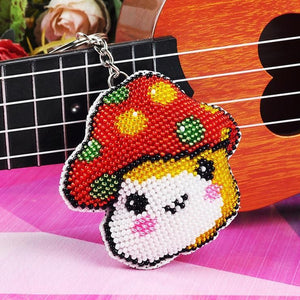 Bead Embroidery Keychain - Mushroom