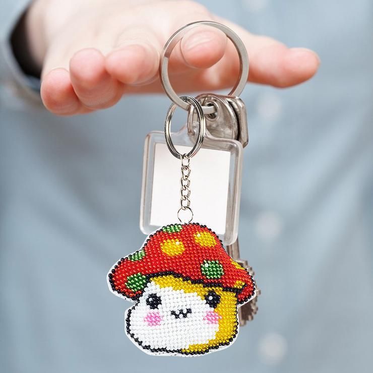 Bead Embroidery Keychain - Mushroom