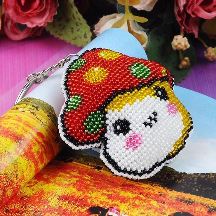 Bead Embroidery Keychain - Mushroom