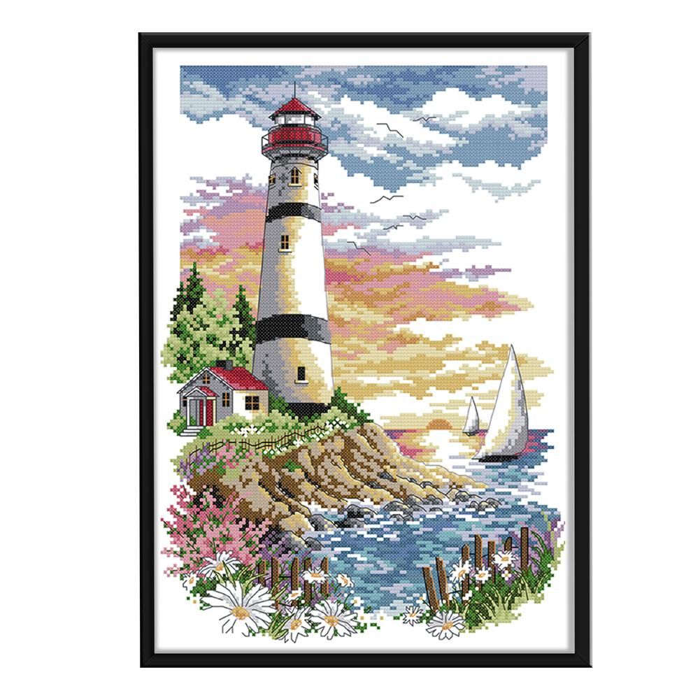 Cross Stitch Kits DIY Lighthouse 14CT Stamped Needlework 30 X 40cm  F782