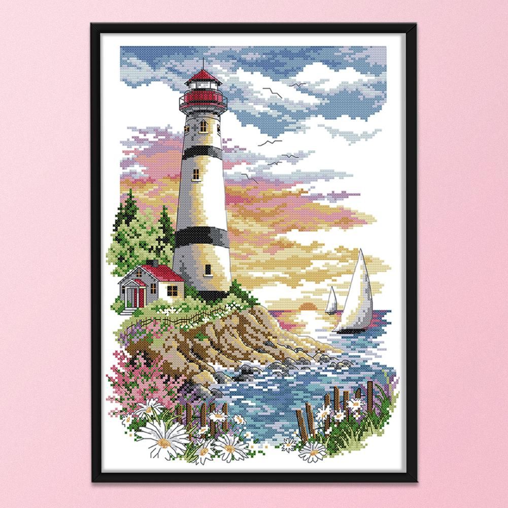 Cross Stitch Kits DIY Lighthouse 14CT Stamped Needlework 30 X 40cm  F782