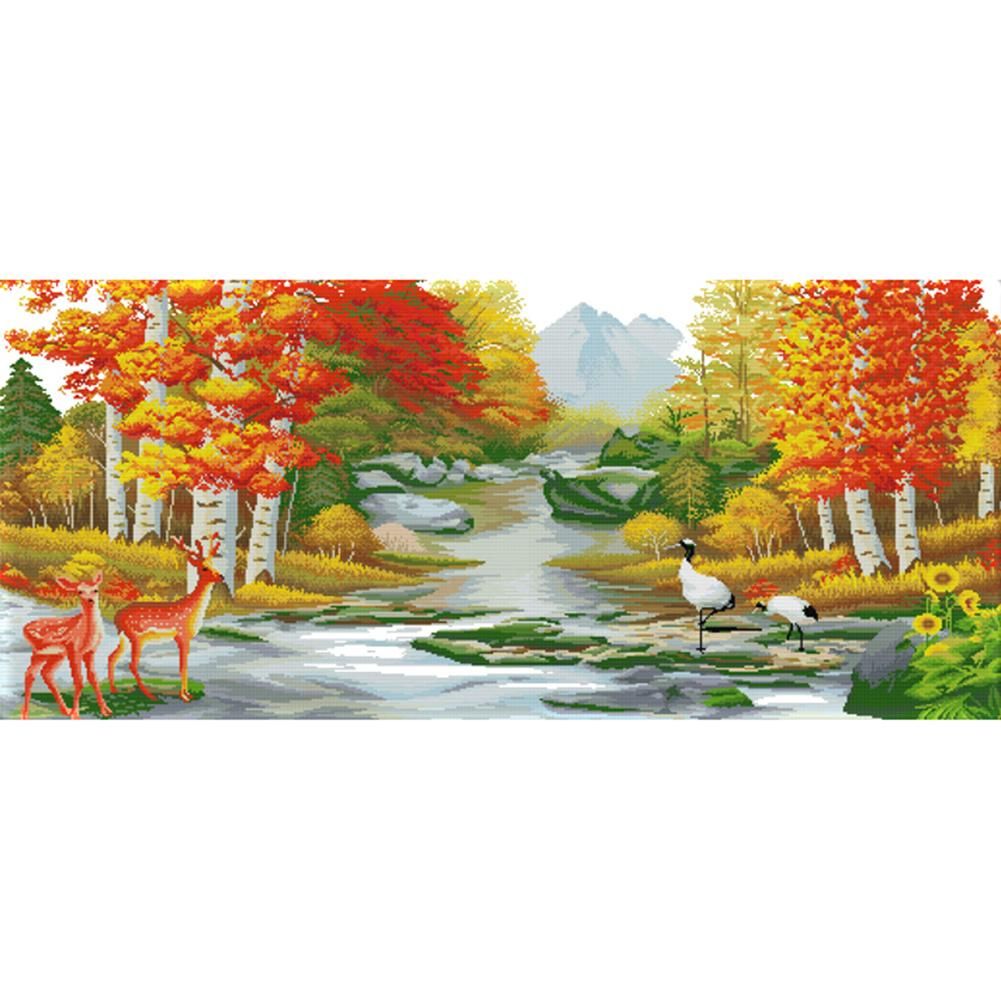 Stamped Cross Stitch Autumn Scenery 14CT Embroidery DIY Set  F040 Animal